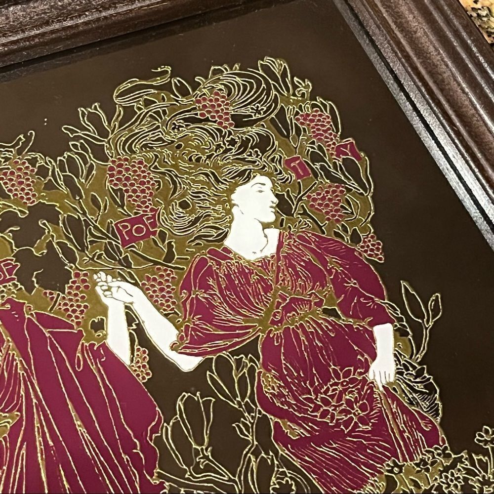 Vintage Lucid Lines “The Wine Cellar” Grecian Mirror Graphic 1970s Gold Burgundy - Picture 7 of 13
